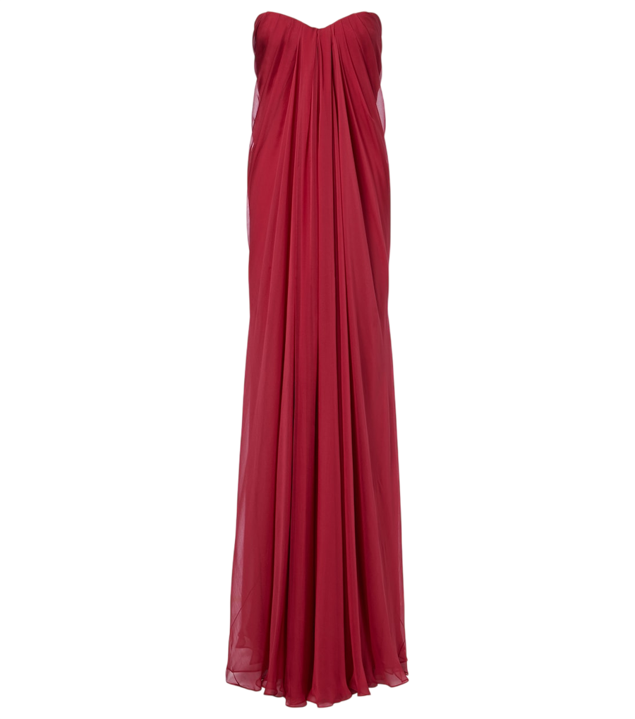 McQueen Draped silk chiffon bustier gown
