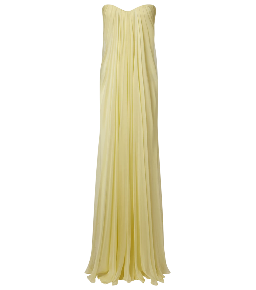 Vestido estilo bustier de gasa de seda drapeada de McQueen