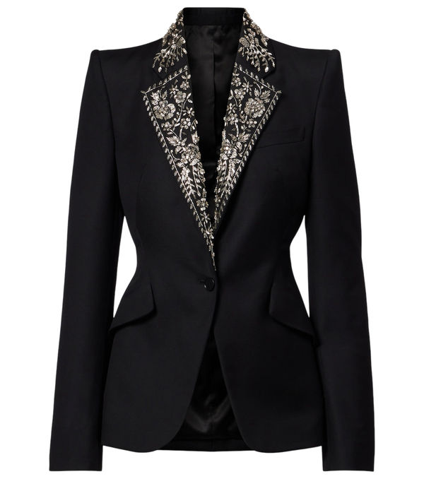 McQueen Embellished wool grain de poudre blazer