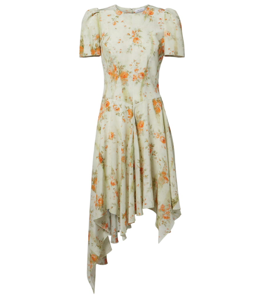McQueen Abito midi floreale in crêpe de chine di seta