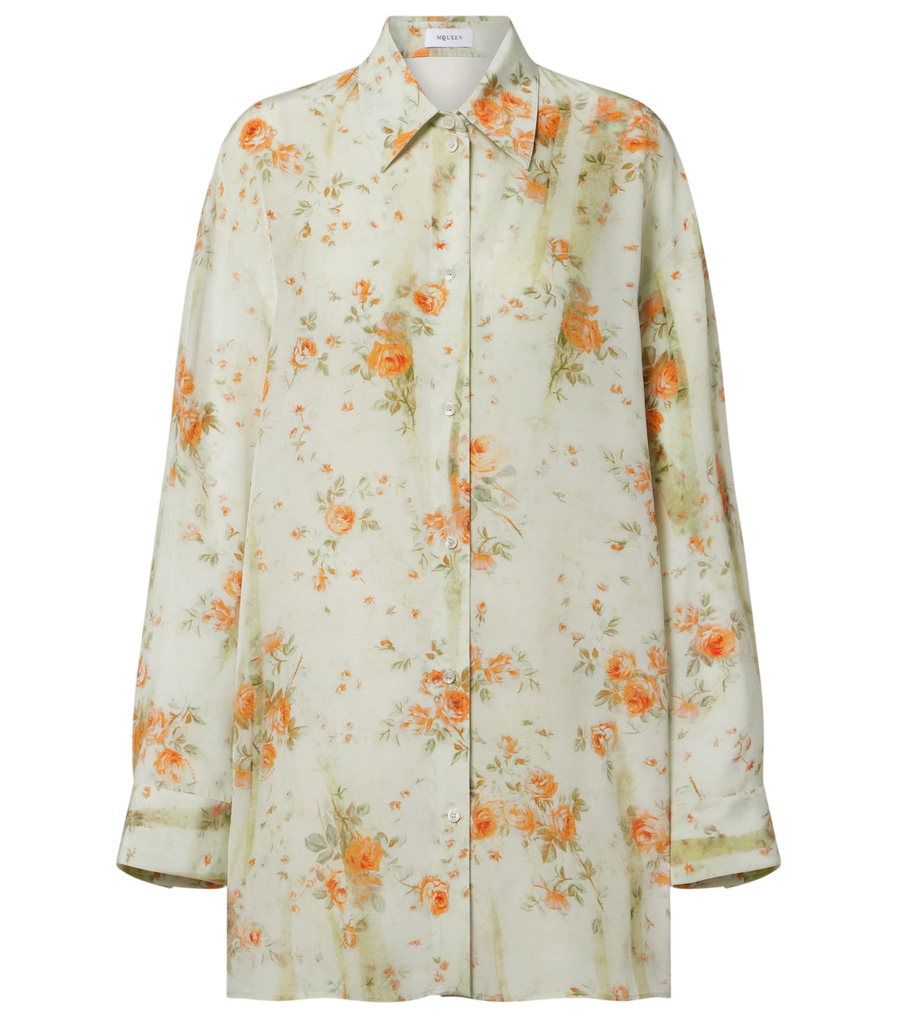 McQueen Camisa de pijama floral em crepe de seda