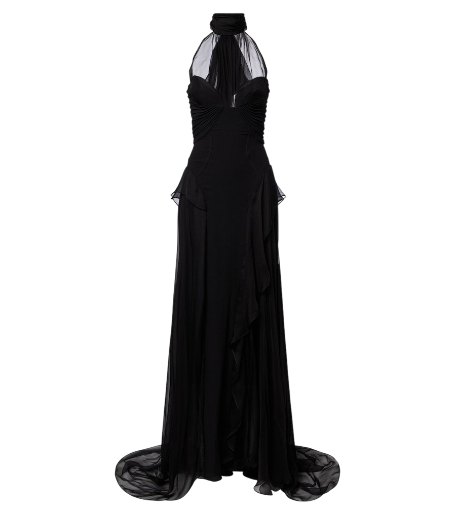 McQueen Abito da sera bustier in georgette di seta con scollo all'americana