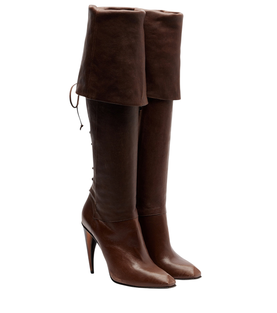 McQueen Horn lace-up leather knee-high boots