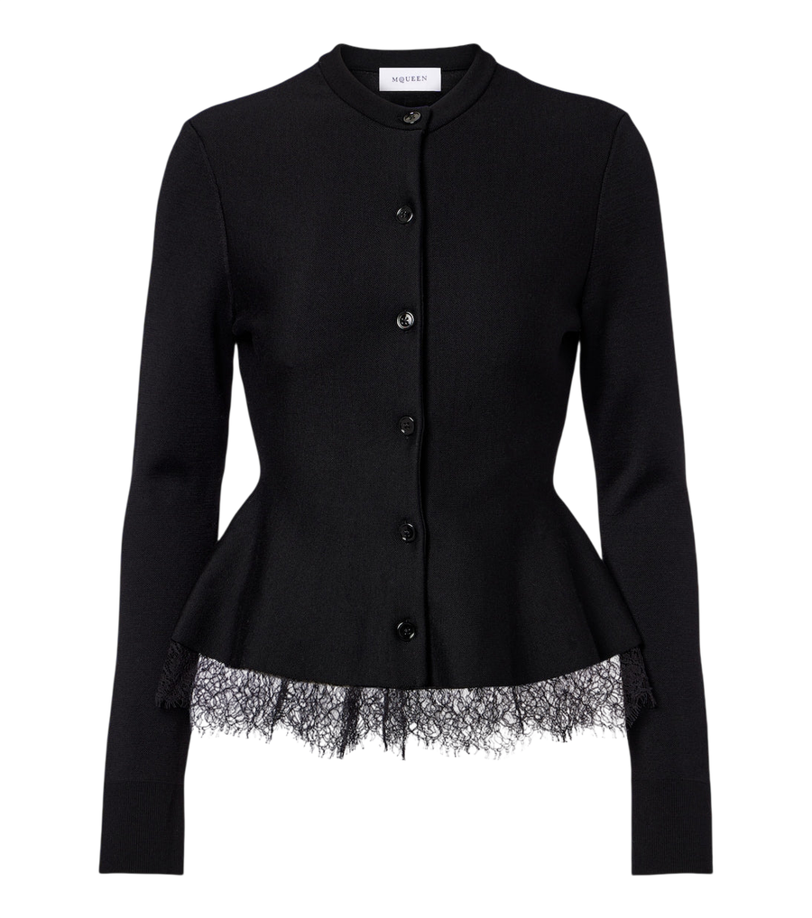 McQueen Lace-trimmed peplum cardigan