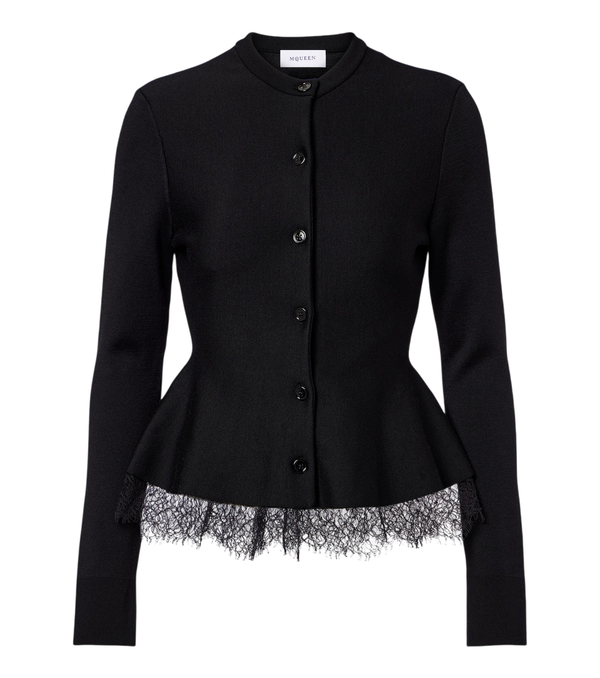 McQueen Lace-trimmed peplum cardigan