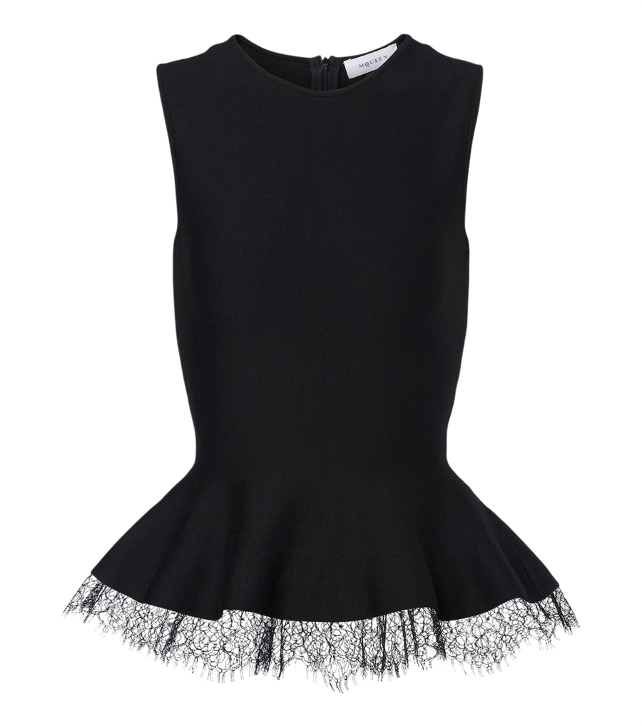 Top con peplum y ribete de encaje McQueen