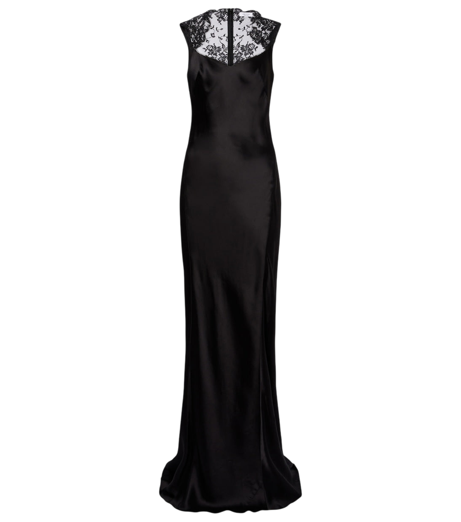 Robe longue en satin à garniture de dentelle McQueen