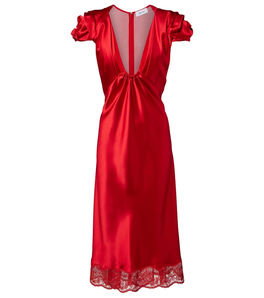 McQueen Lace-trimmed satin midi dress