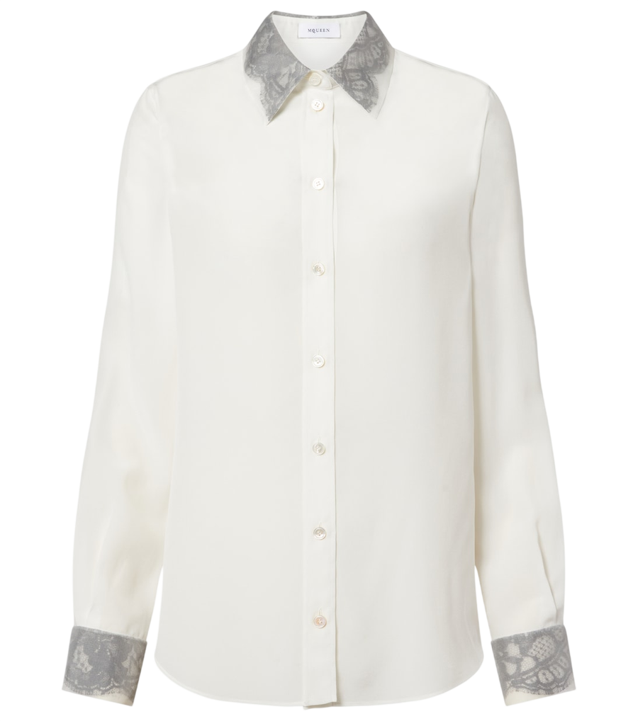 Chemise McQueen en crêpe de chine de soie à finitions en dentelle