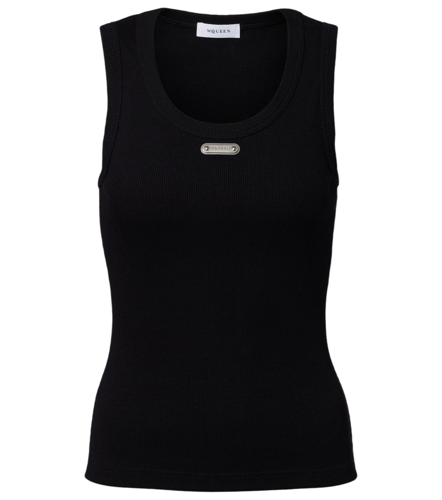 McQueen Logo ribbed-knit cotton tank top