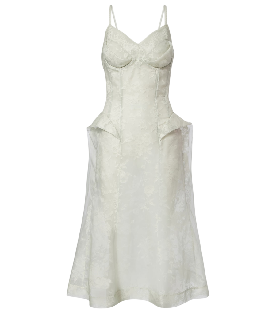 McQueen Vestido com espartilho em renda de seda e peplum