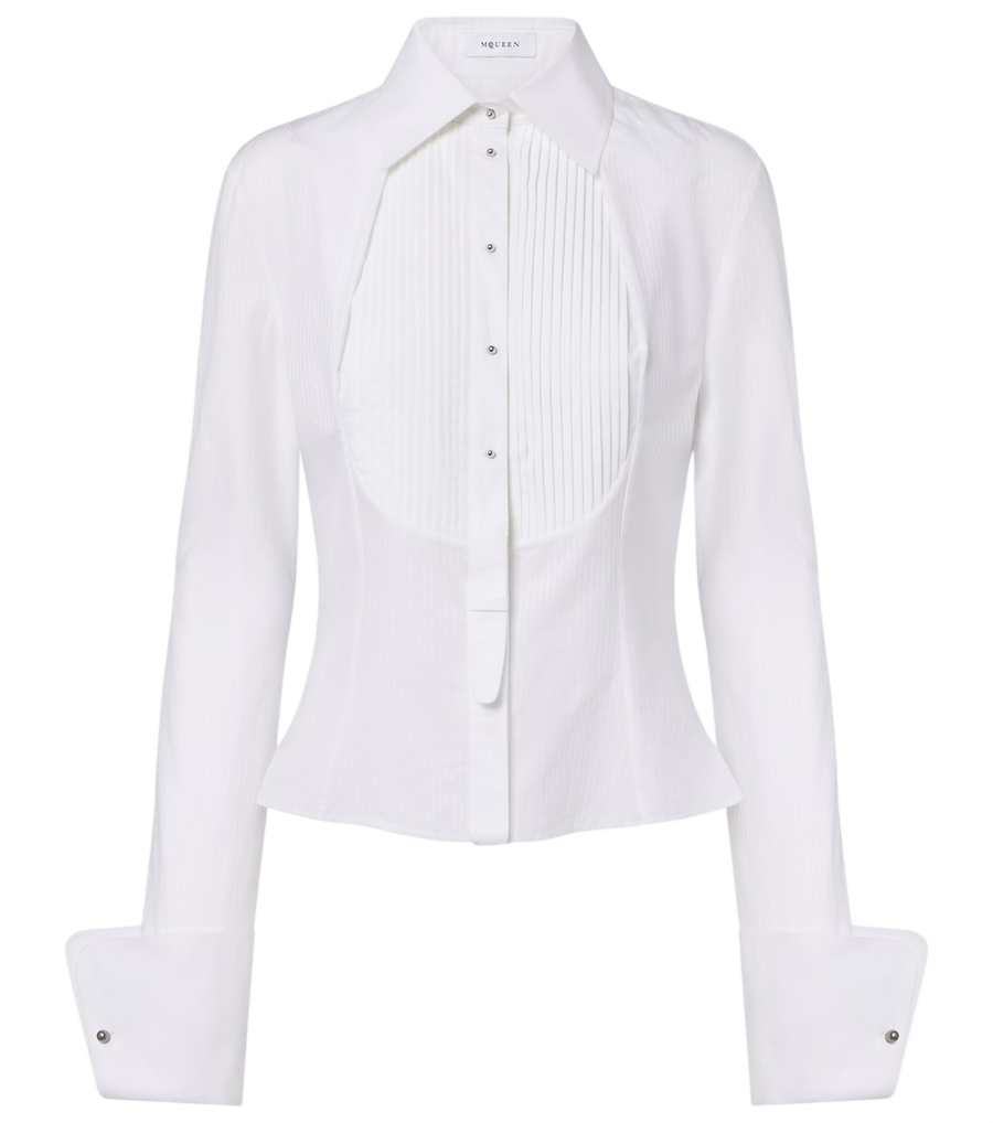 McQueen Plissé striped cotton tuxedo shirt