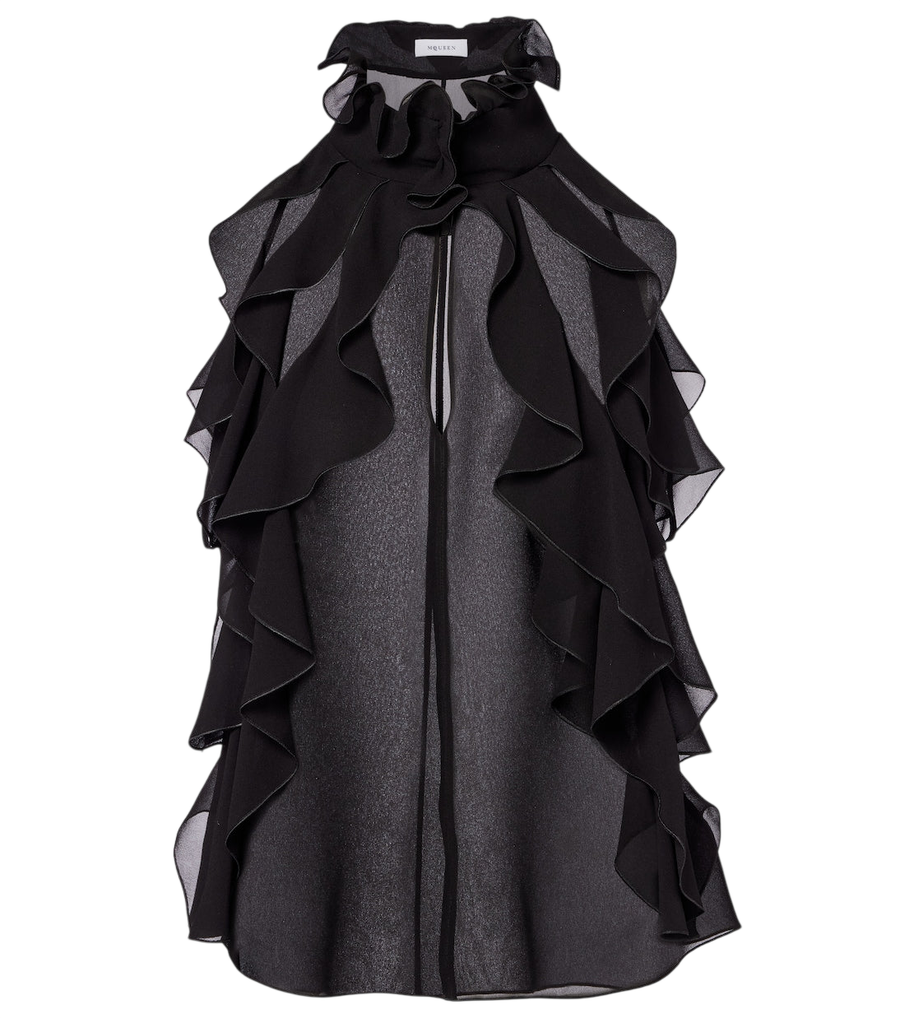 Top de chifón de seda con volantes de McQueen
