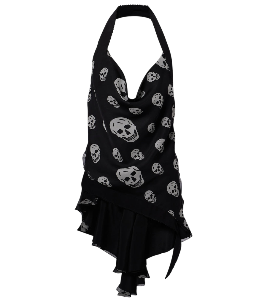 McQueen Skull asymmetric halterneck silk chiffon top