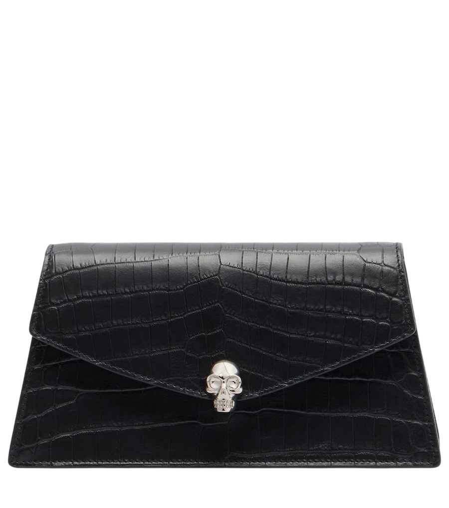 McQueen Mini pochette in pelle effetto coccodrillo con teschio
