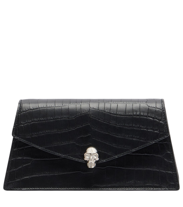 McQueen Mini pochette in pelle effetto coccodrillo con teschio