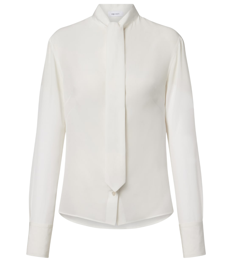 Blouse McQueen en crêpe de Chine de soie à nouer au col