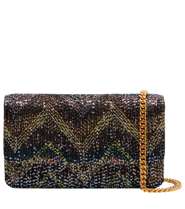 Bolso bandolera pequeño de lentejuelas con ribete de piel Missoni Caperdoni
