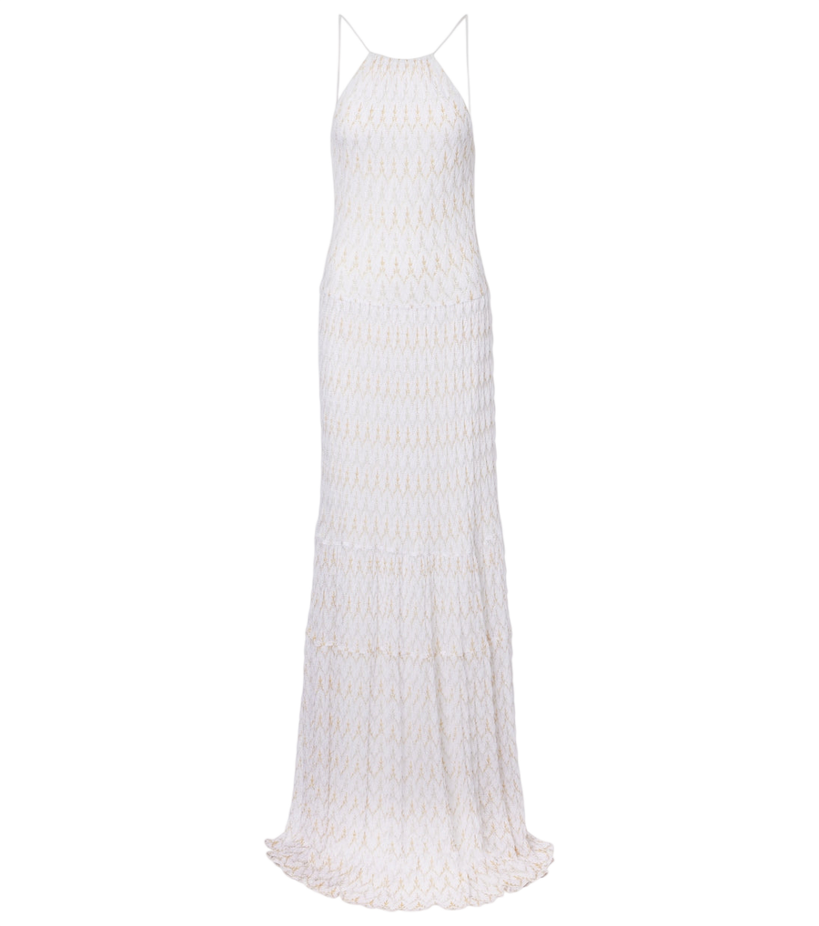 Vestido comprido Missoni em lamé com decote halter e costas abertas
