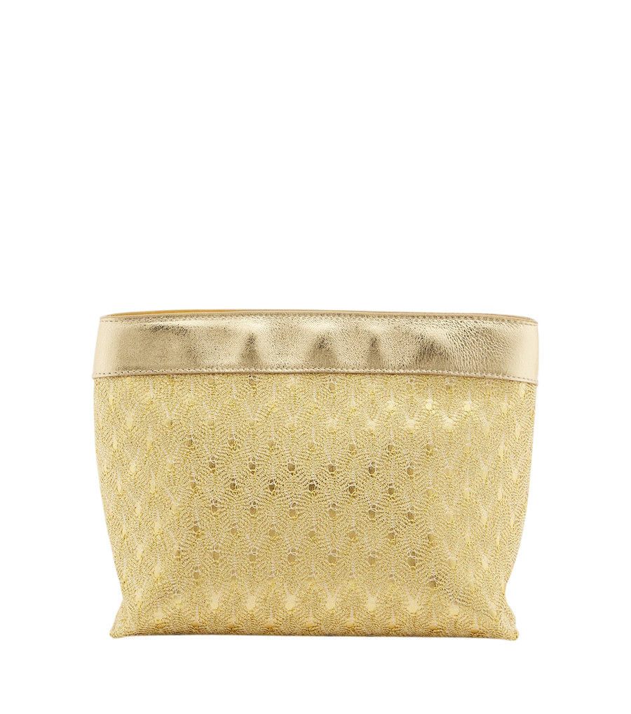 Pochette miniature en lamé garnie de cuir Missoni