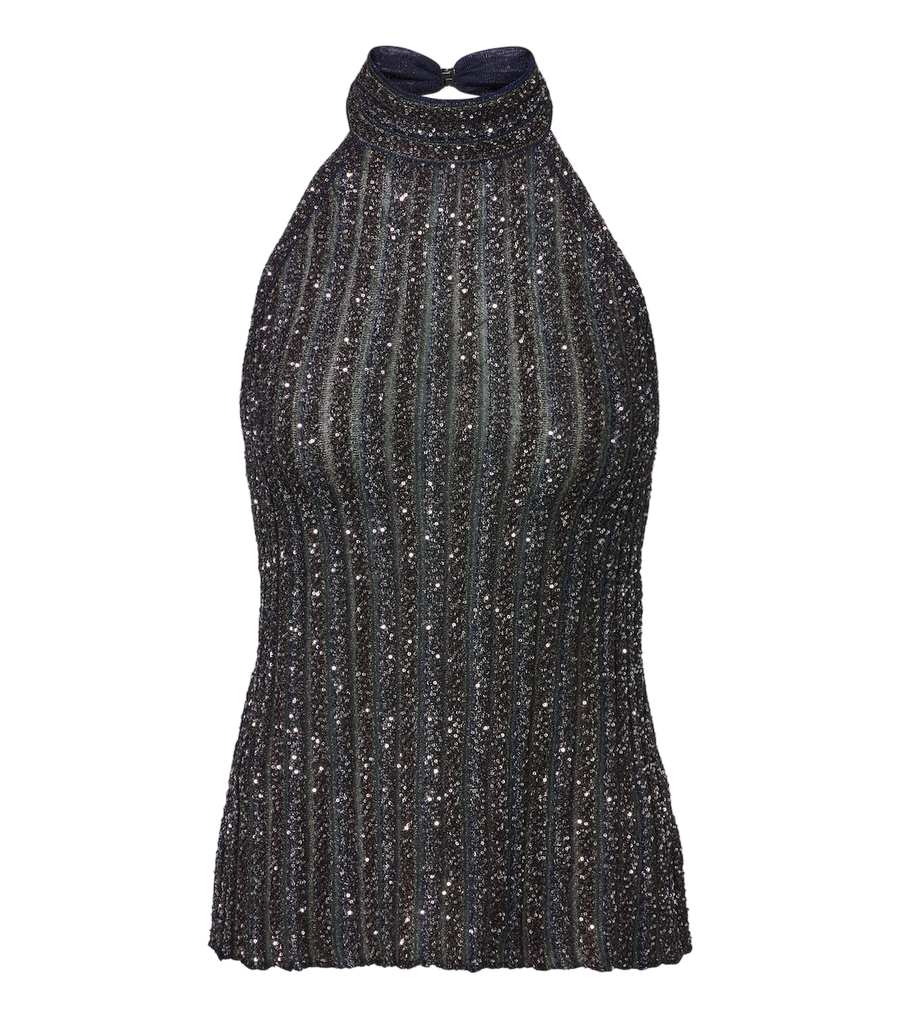 Missoni Ribbed-knit sequined halterneck top
