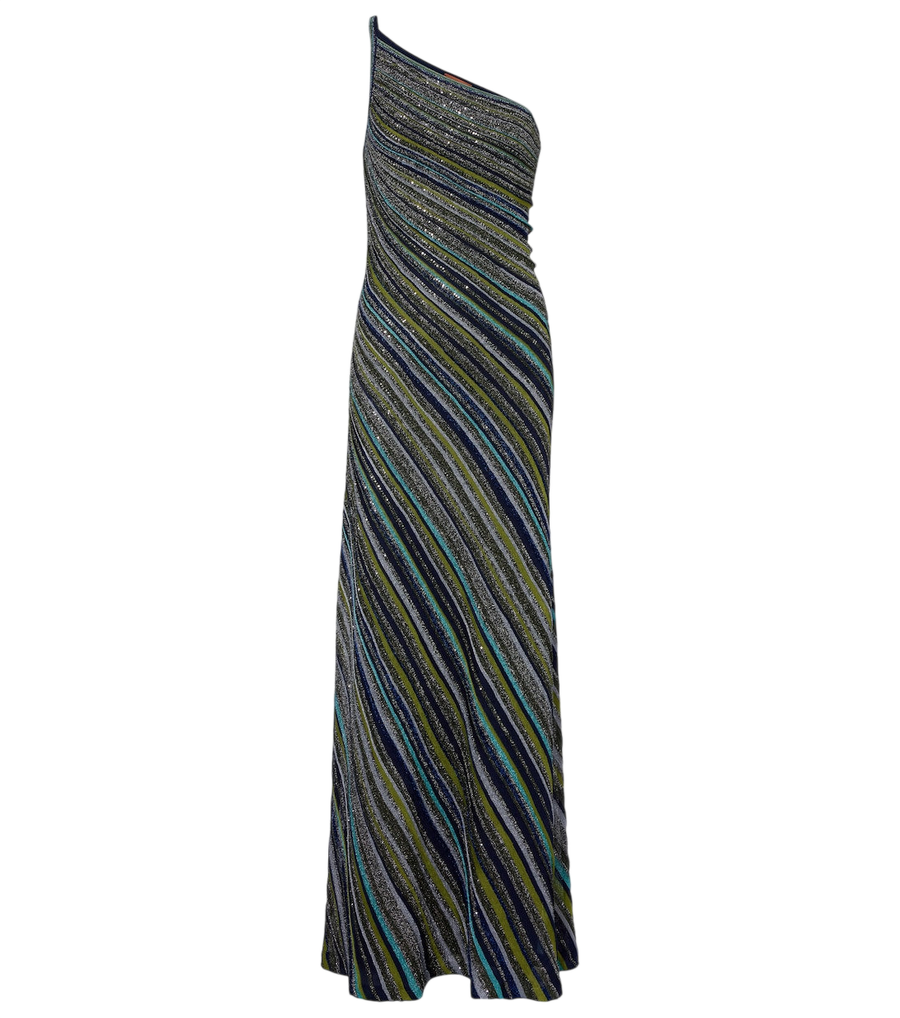 Vestido largo de lamé con lentejuelas y un hombro al descubierto de Missoni
