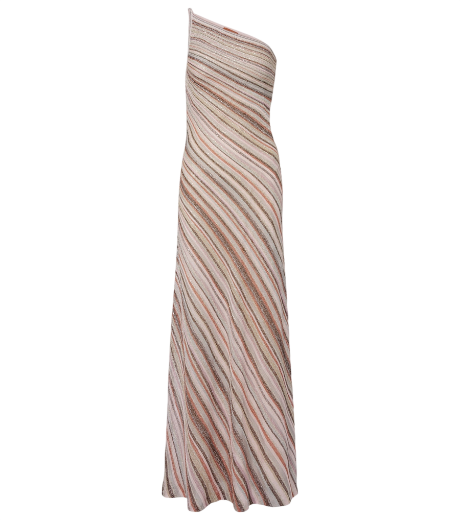 Robe longue Missoni en lamé à sequins, asymétrique sur une épaule