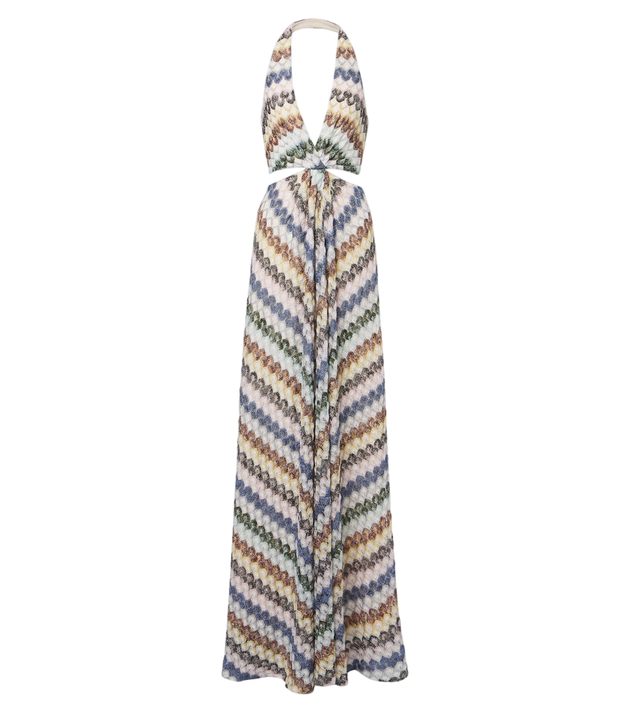 Vestido largo de lamé con aberturas en zigzag de Missoni