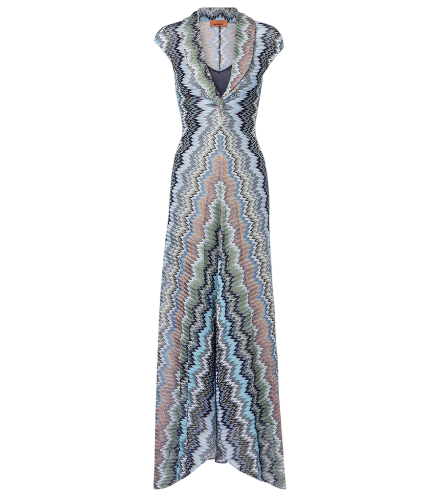 Missoni Zigzag gathered knitted maxi dress