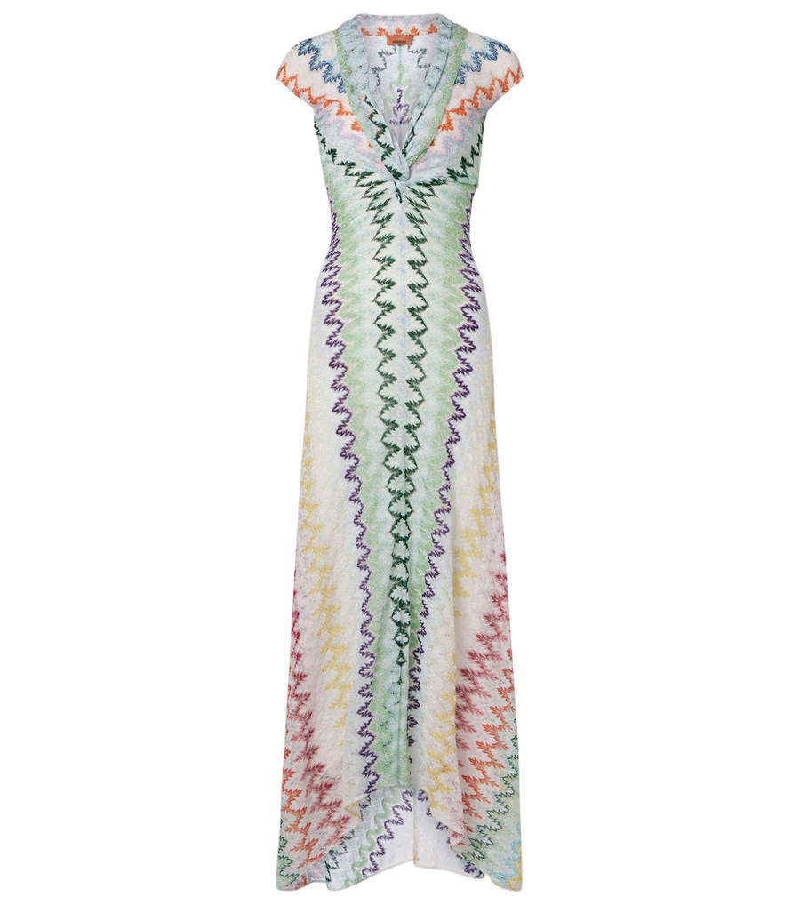 Robe longue Missoni en lamé froncé à motif zigzag