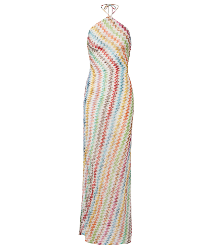 Robe longue dos nu en lamé à motif zigzag Missoni