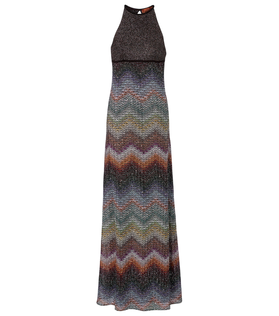 Missoni Zigzag halterneck lamé maxi dress