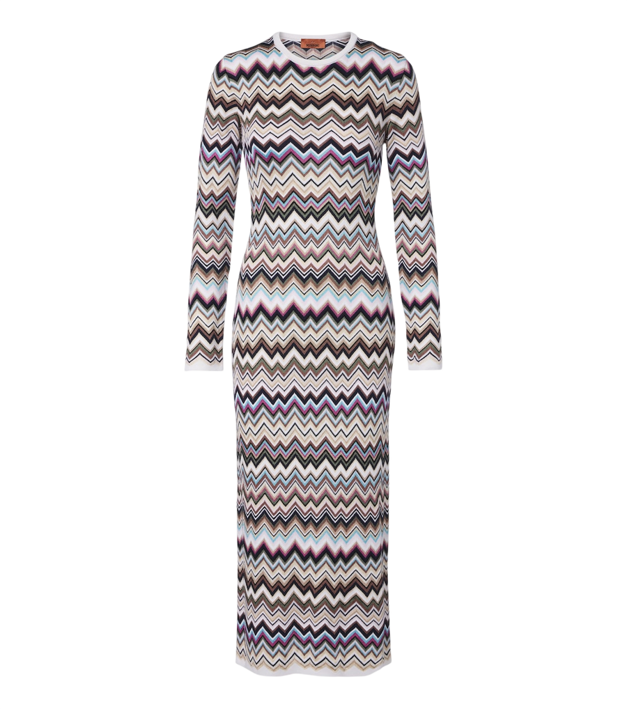 Vestido midi de punto de mezcla de lana con estampado zigzag de Missoni