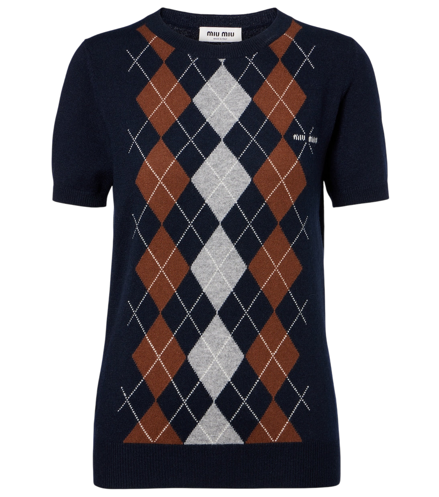 Miu Miu Argyle knitted cashmere top