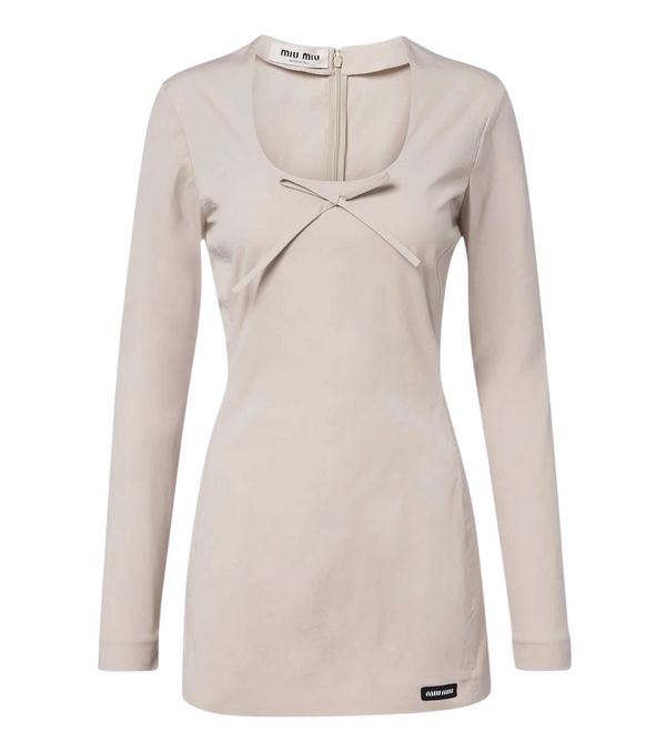 Miu Miu Bow-detail cotton-blend poplin minidress