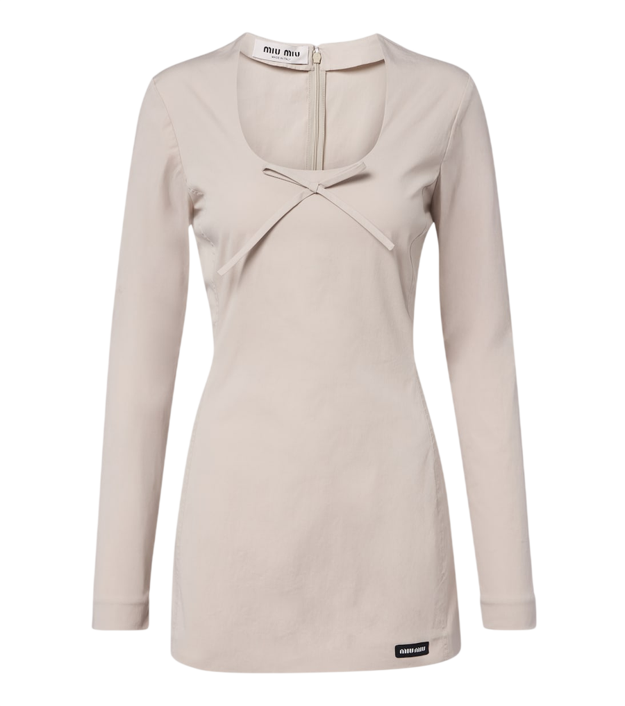Minivestido de popelina de mezcla de algodón con detalle de lazo de Miu Miu