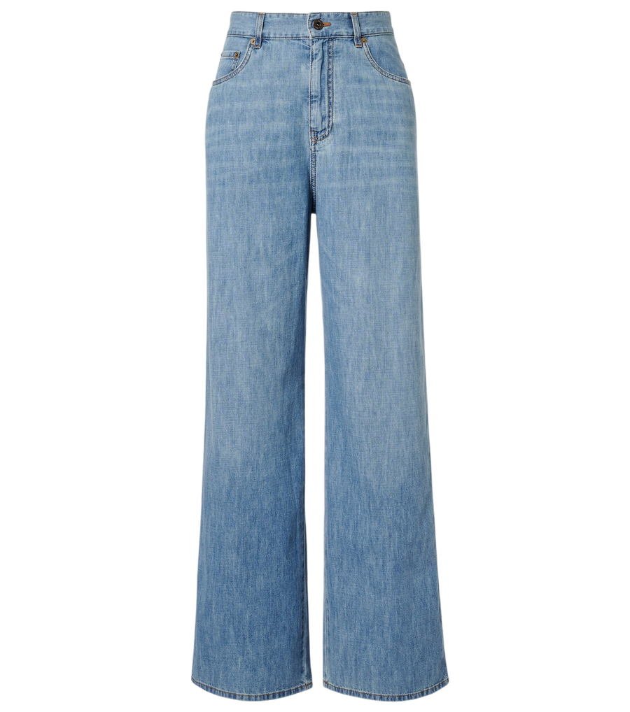 Miu Miu Calças de chambray de perna larga