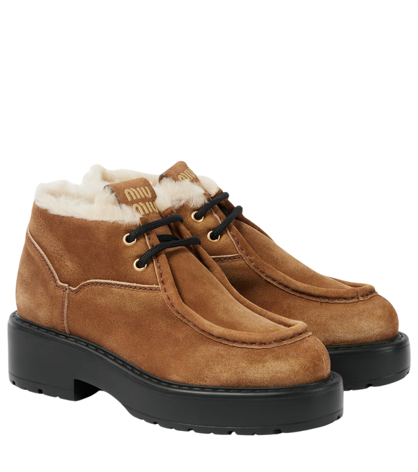 Miu Miu Chunky shearling-trimmed leather flats