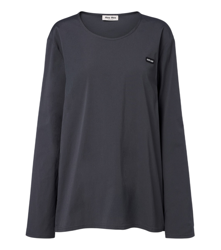 T-shirt en popeline de mélange de coton Miu Miu