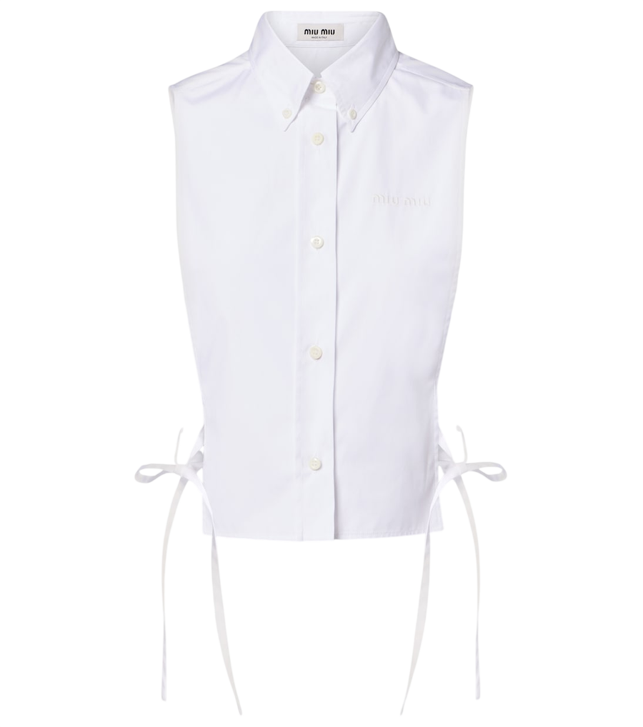 Camisa de popelina de algodón con aberturas de Miu Miu