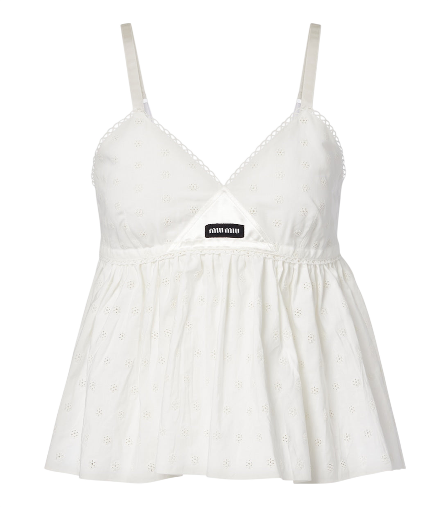 Miu Miu Embroidered cotton and linen-blend top