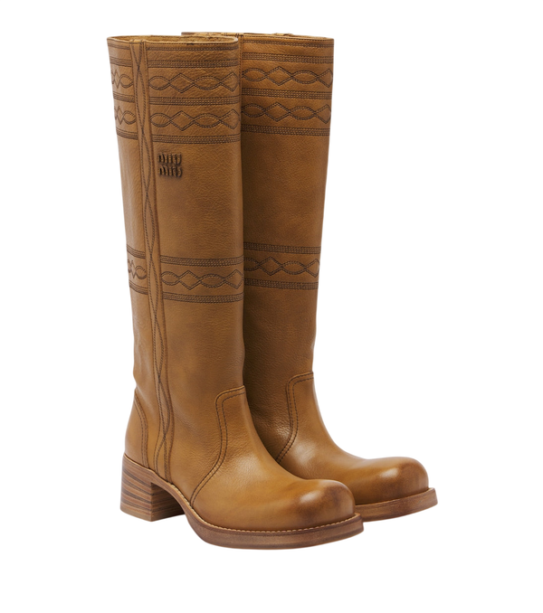 Miu Miu Embroidered leather knee-high boots