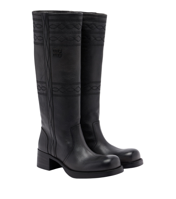 Miu Miu Embroidered leather knee-high boots