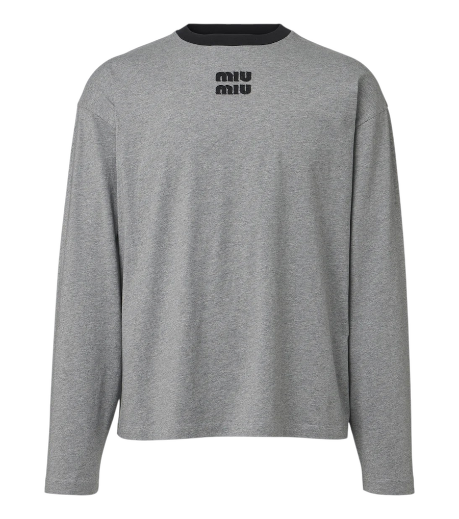 Miu Miu Embroidered Logo Cotton Jersey T-Shirt