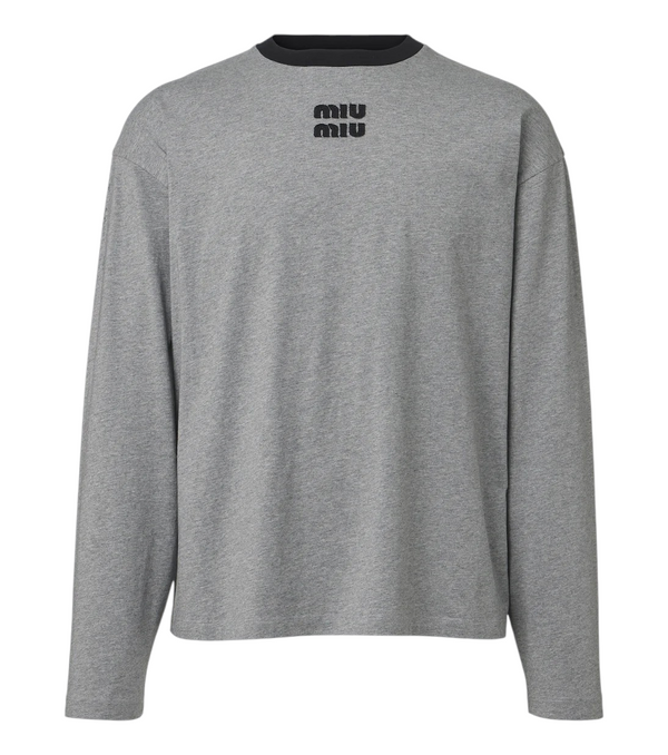 Miu Miu Embroidered Logo Cotton Jersey T-Shirt
