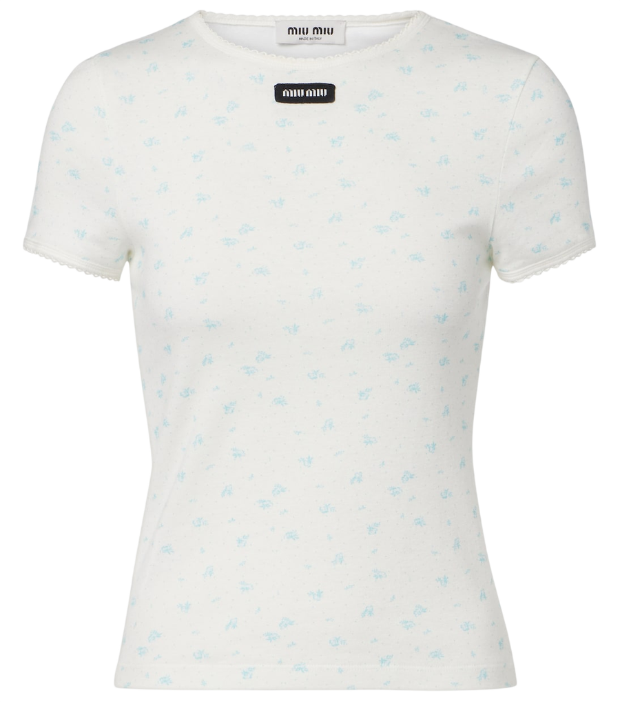 Camiseta de punto de algodón con estampado floral de Miu Miu