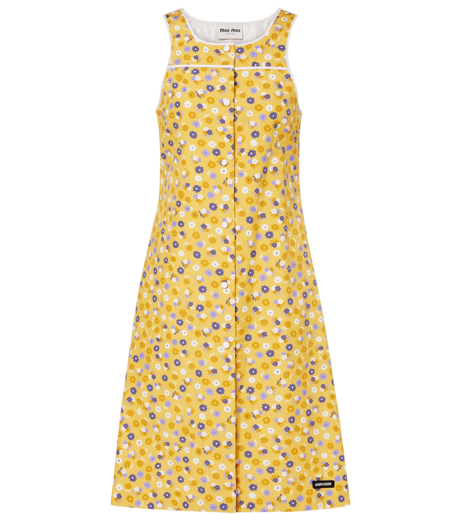 Miu Miu Vestido midi floral em popelina de algodão