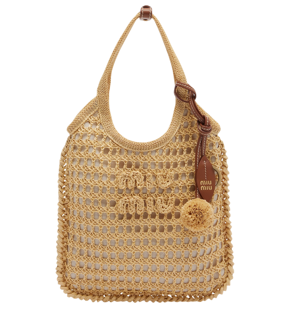 Miu Miu Borsa a mano con manico superiore effetto rafia in crochet Ivy