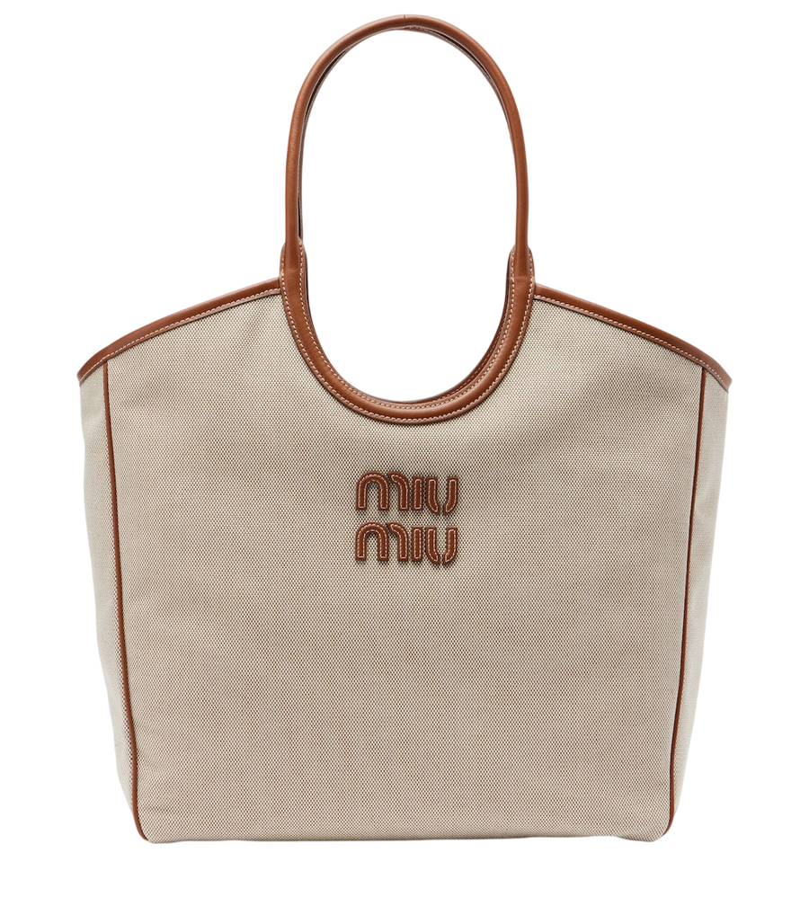 Miu Miu Ivy leather-trimmed canvas shopper