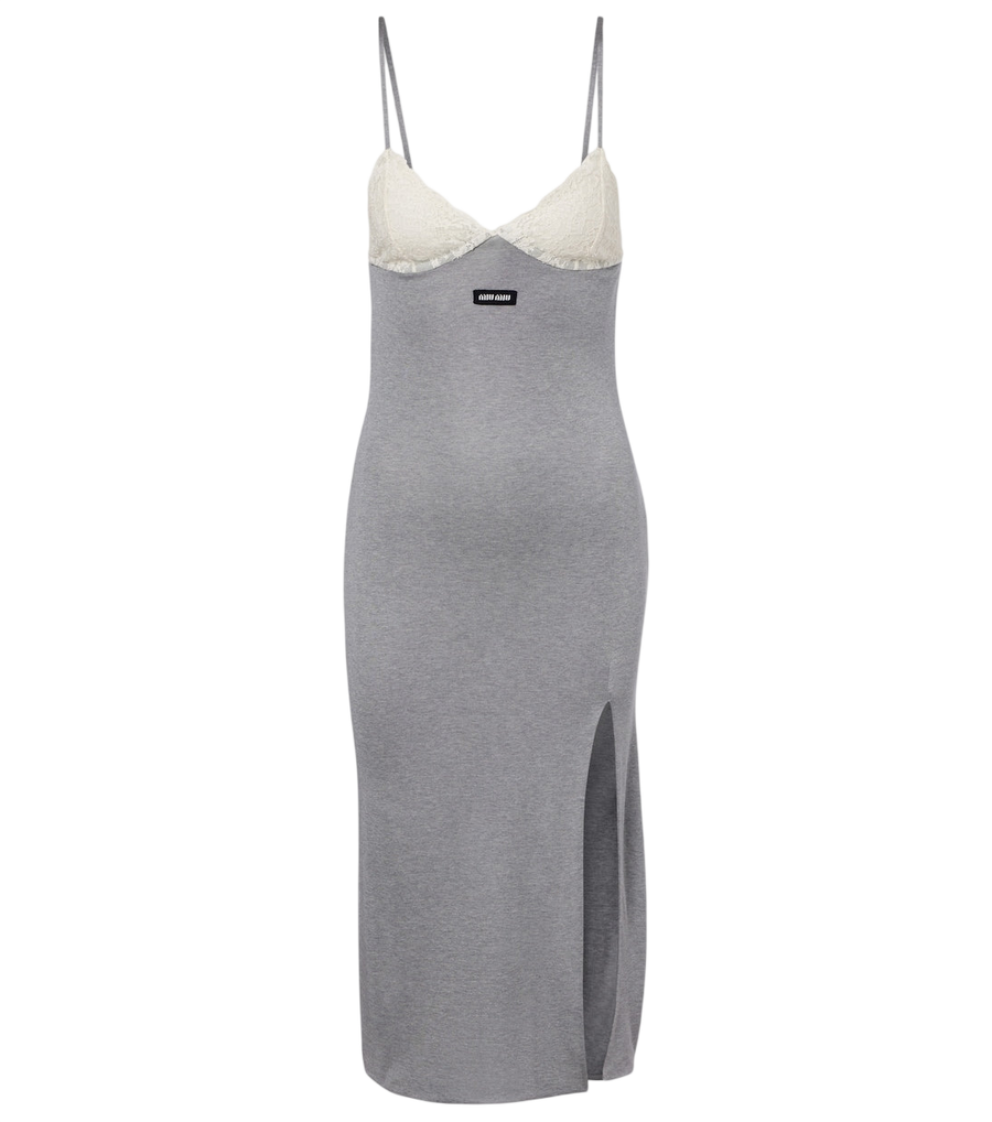 Miu Miu Lace-trimmed silk jersey midi dress